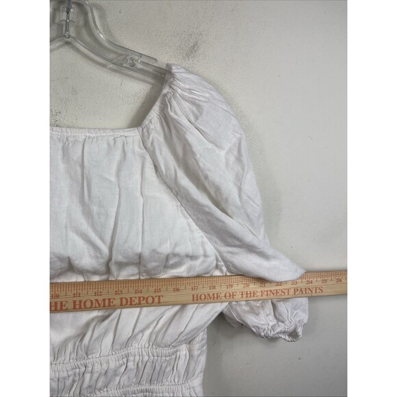 Abercrombie & Fitch Puff Sleeve Babydoll Top Blouse White Size XL Linen Viscose - Picture 6 of 7